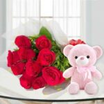 Teddy Love With Red Roses Bouquet