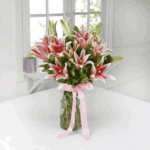 Glass Vase of 6 Pink Lilies