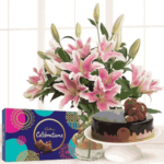 Pink Lilies in a Vase, Cake & Chocolate