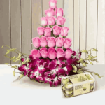 Roses And Orchids Basket With Rocher