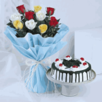 Mixed Rose Bouquet and Black Forest Cake
