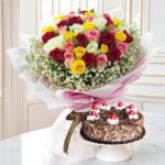 Mix Roses Bouquet with Cake