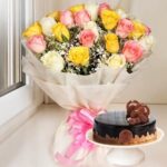 Bouquet of Mixed Roses & Cake