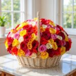 Mixed Color Roses in a Basket