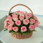 Charming Pink Roses in a Basket