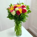 Vibrant Mixed Roses in a Vase