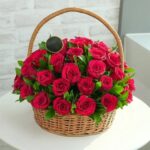 Fresh Red Roses in a Basket