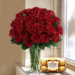 Red Roses in a Vase & Ferrero Rocher